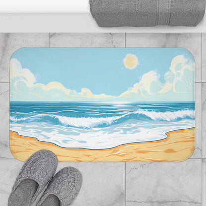 Beach Bath Mat – Coastal Ocean Wave Bathroom Rug