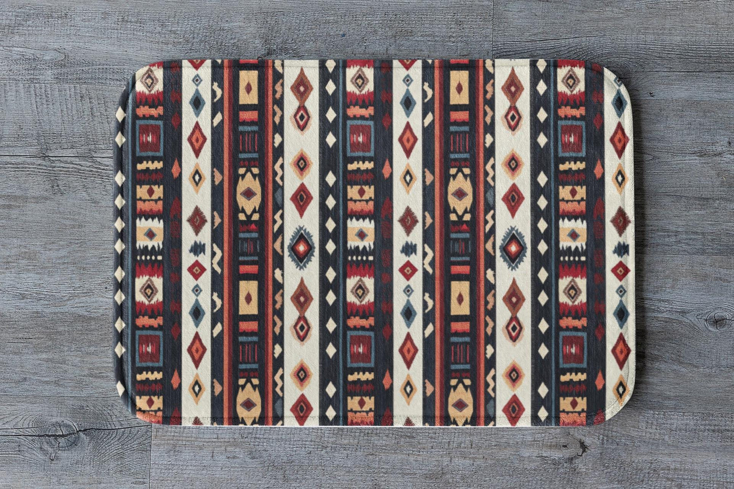 Tribal Stripe Bath Mat – Ethnic Boho Bathroom Rug with Anti-Slip