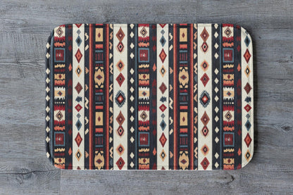 Tribal Stripe Bath Mat – Ethnic Boho Bathroom Rug with Anti-Slip