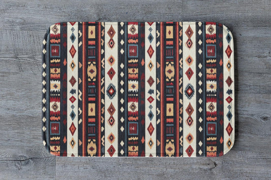Tribal Stripe Bath Mat – Ethnic Boho Bathroom Rug with Anti-Slip