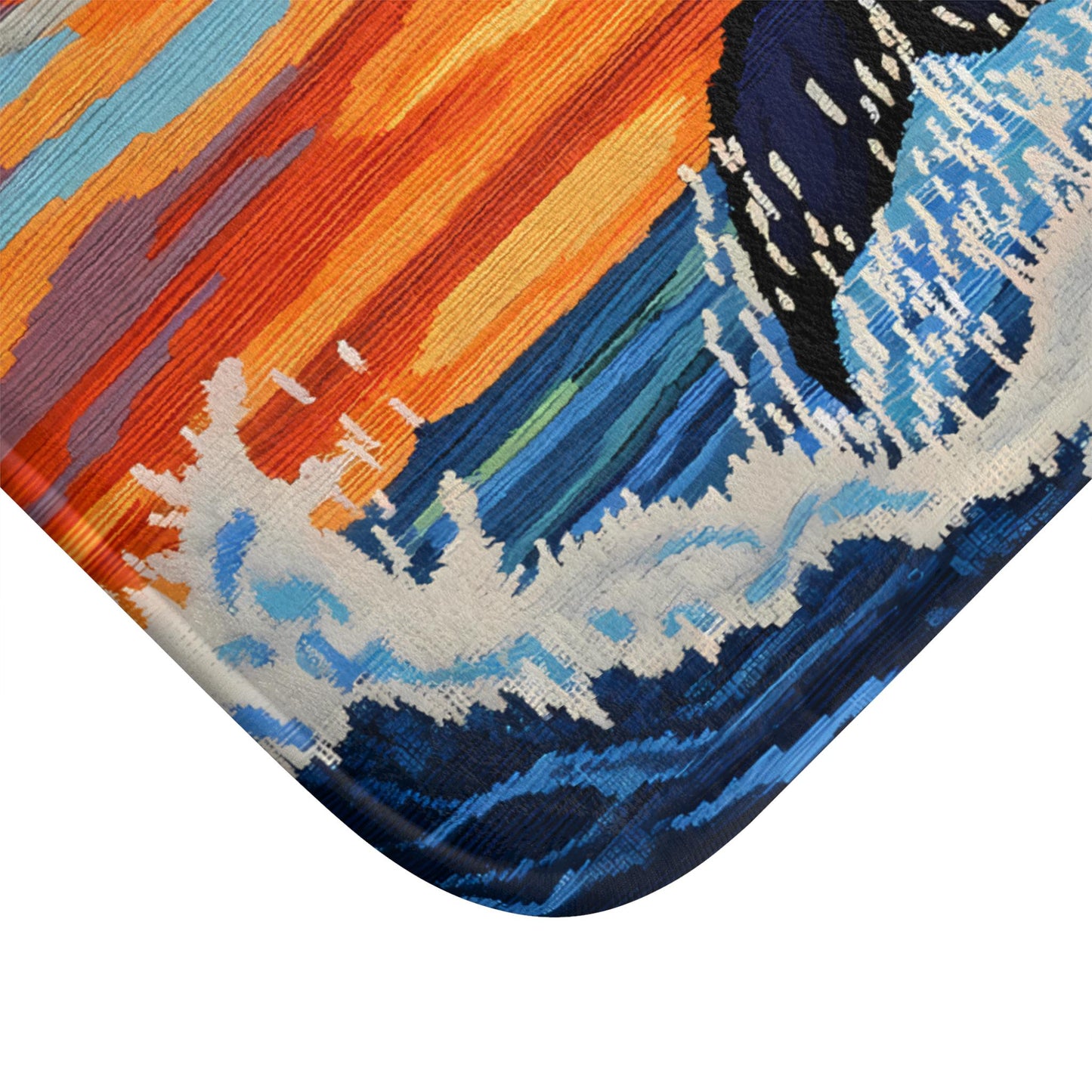 Orca Whale Bath Mat – Ocean Bathroom Rug, Coastal Sunset Marine Decor