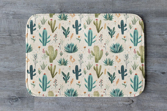 Succulent Cactus Bath Mat – Botanical Green Bathroom Rug