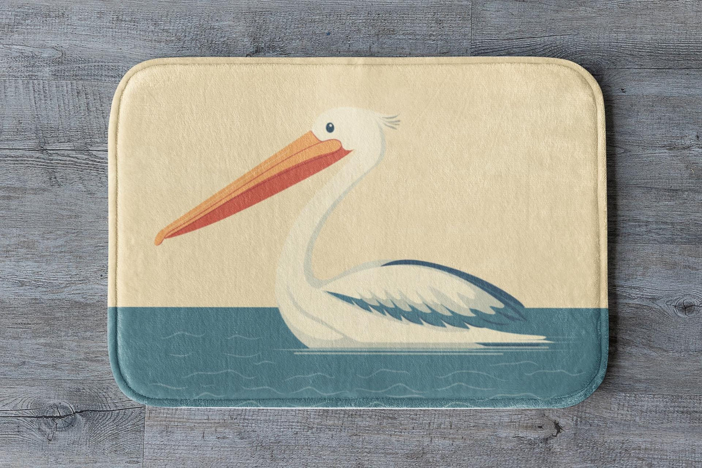 Pelican Bath Mat – Coastal Bird Bathroom Rug with Ocean Theme