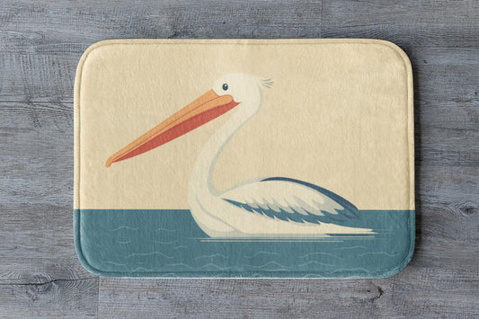 Pelican Bath Mat – Coastal Bird Bathroom Rug with Ocean Theme