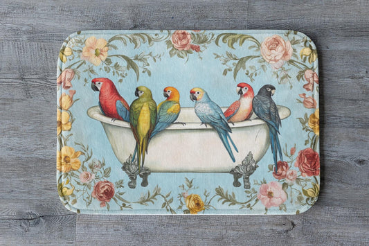 Parrot Bath Mat – Tropical Bird Bathroom Rug, Colorful Jungle Decor