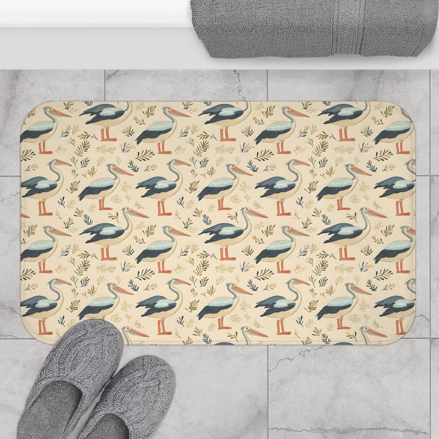 Pelican Bath Mat – Coastal Bird Bathroom Rug
