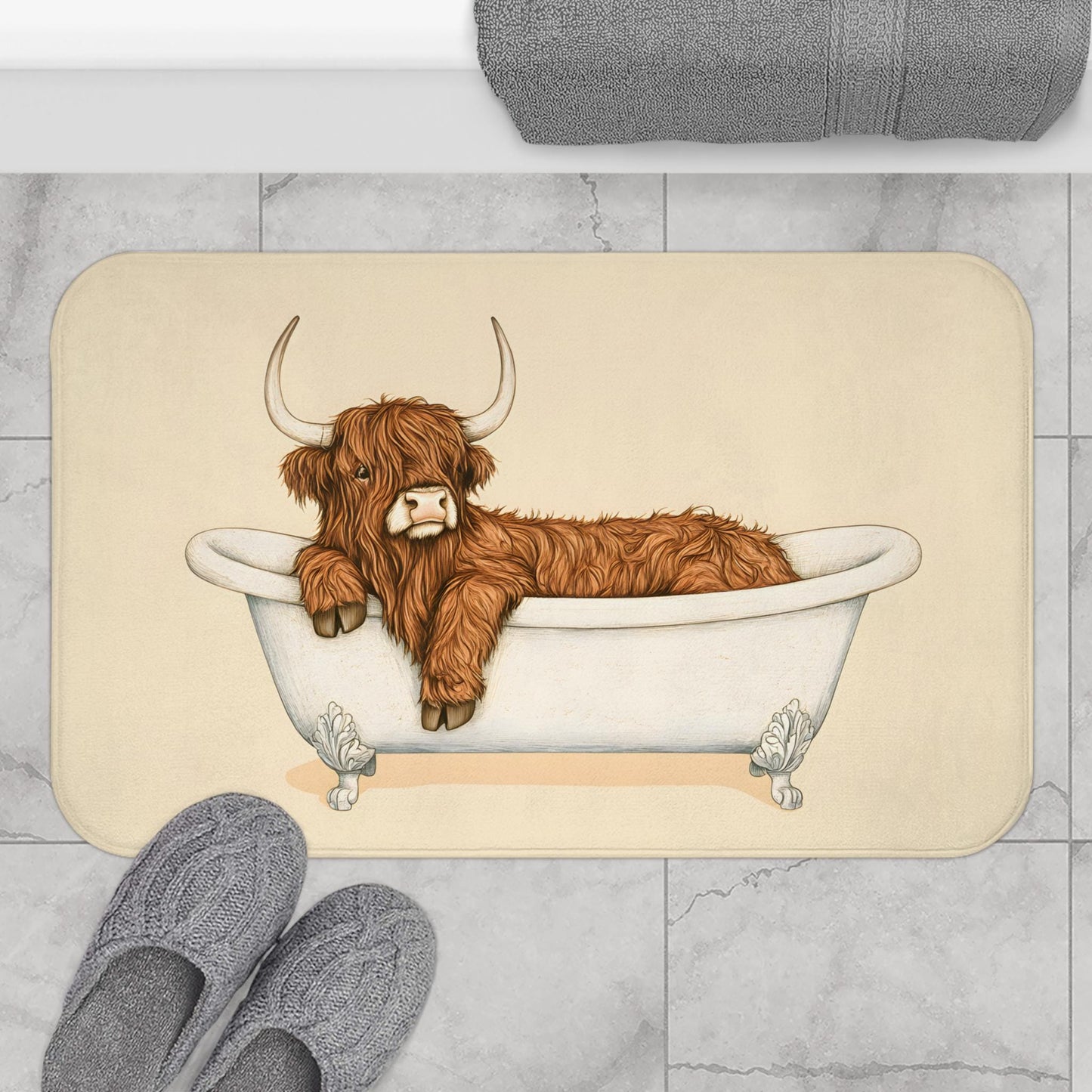 Highland Cow Bath Mat – Rustic Farmhouse Bathroom Rug