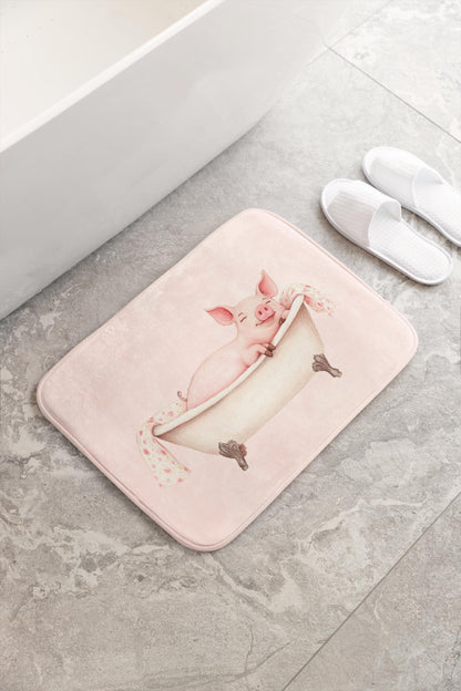 Pig Bath Mat – Cute Pink Farm Animal Bathroom Rug