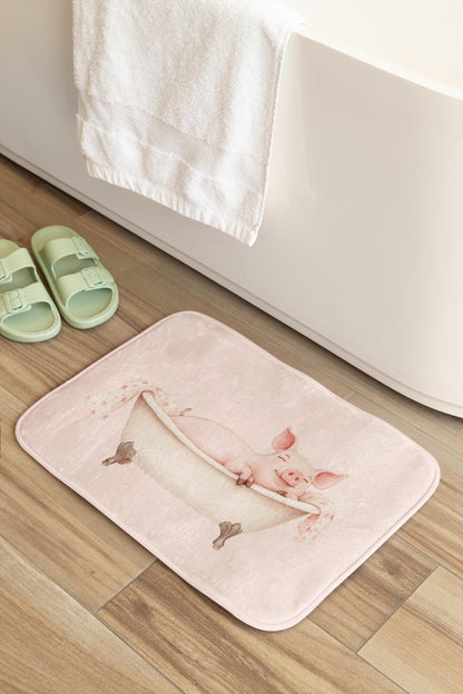 Pig Bath Mat – Cute Pink Farm Animal Bathroom Rug