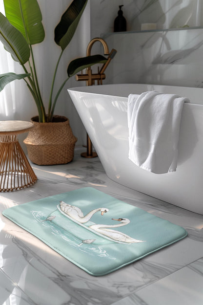 Swan Bath Mat – Romantic Bird Bathroom Rug