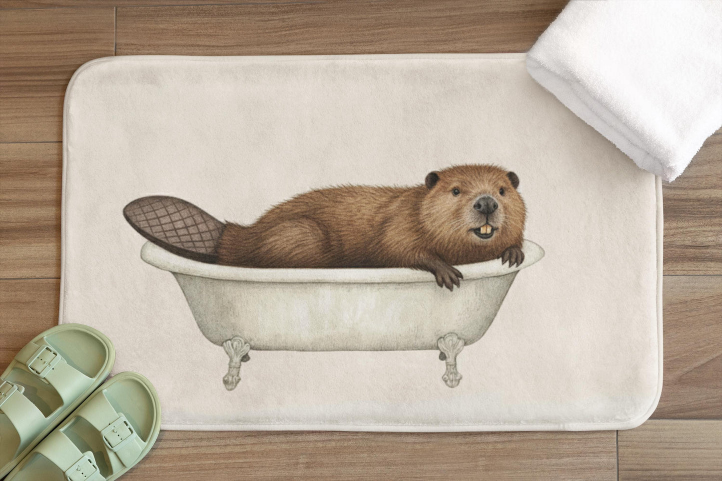 Beaver Bath Mat – Cozy Woodland Animal Bathroom Rug