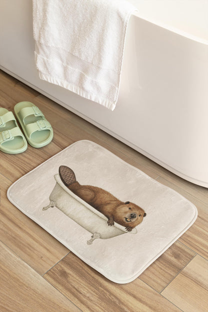 Beaver Bath Mat – Cozy Woodland Animal Bathroom Rug