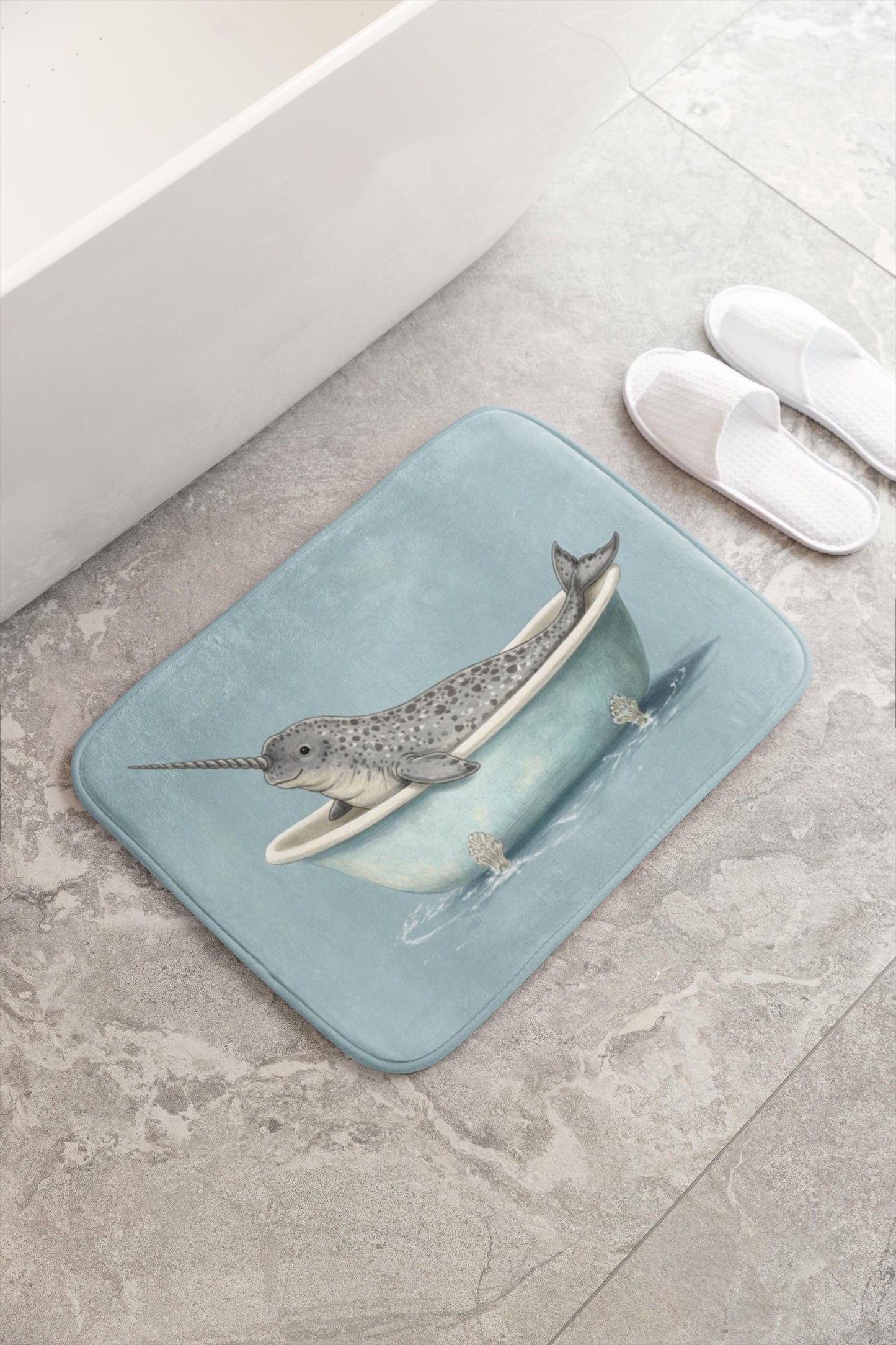 Narwhal Bath Mat – Whimsical Ocean Animal Bathroom Rug