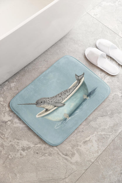 Narwhal Bath Mat – Whimsical Ocean Animal Bathroom Rug