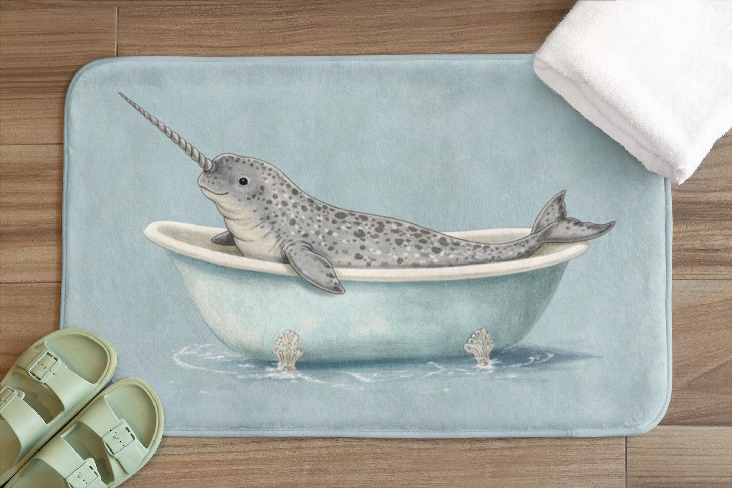 Narwhal Bath Mat – Whimsical Ocean Animal Bathroom Rug
