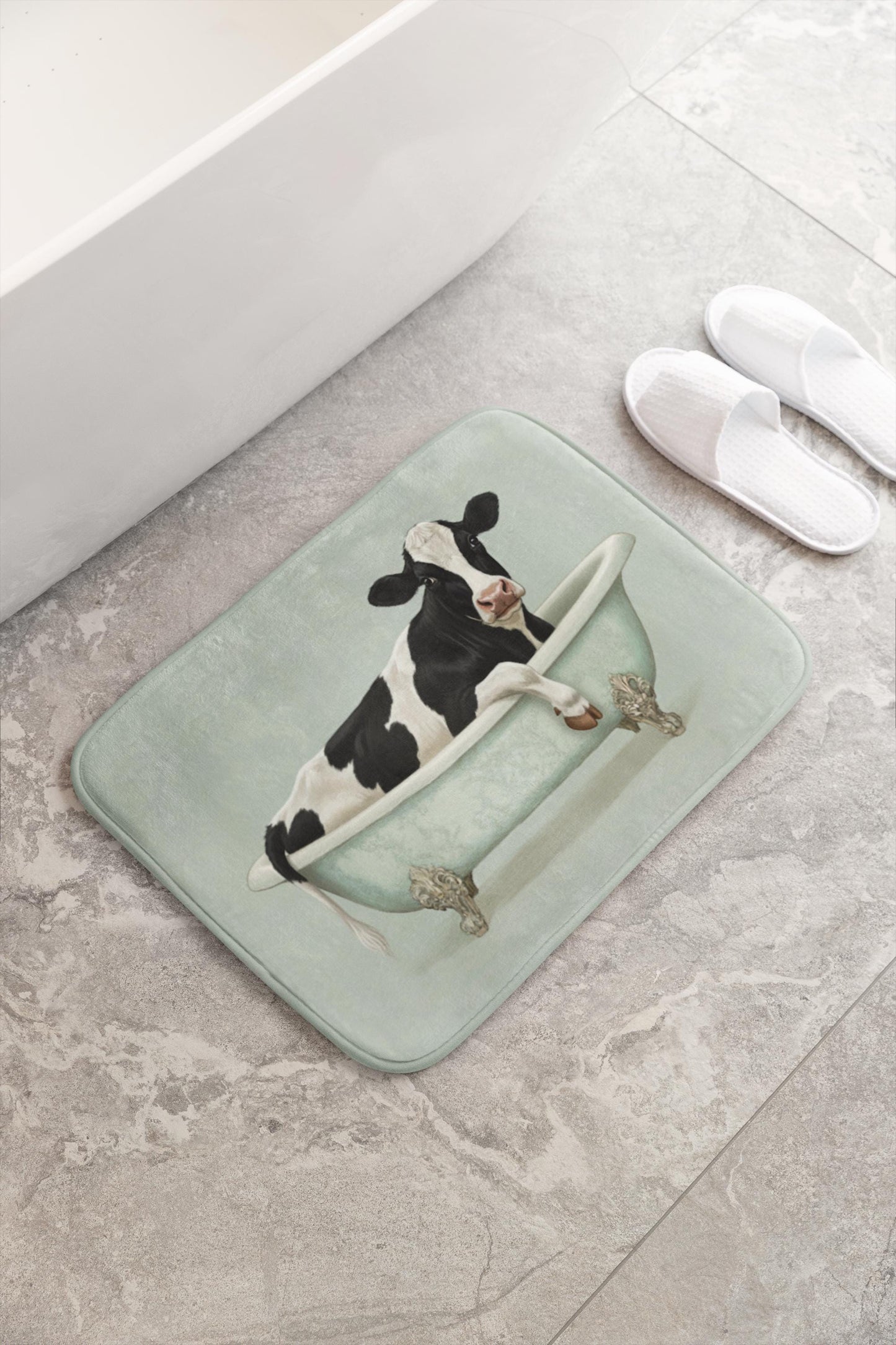 Cow Bath Mat – Black & White Farm Animal Bathroom Rug