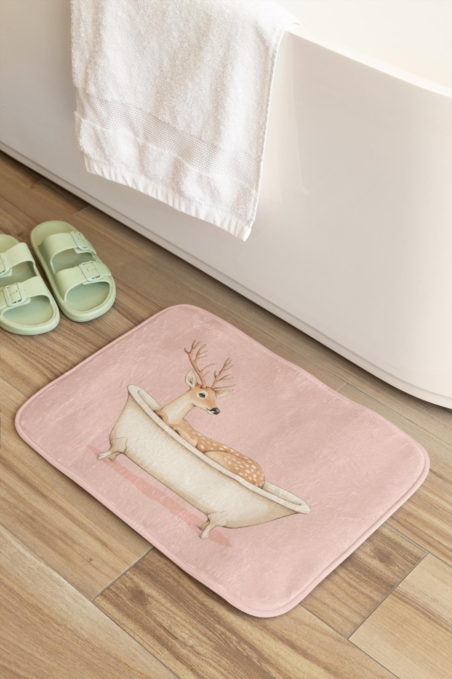 Deer Bath Mat – Pink Woodland Bathroom Rug