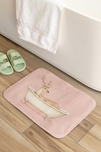 Deer Bath Mat – Pink Woodland Bathroom Rug