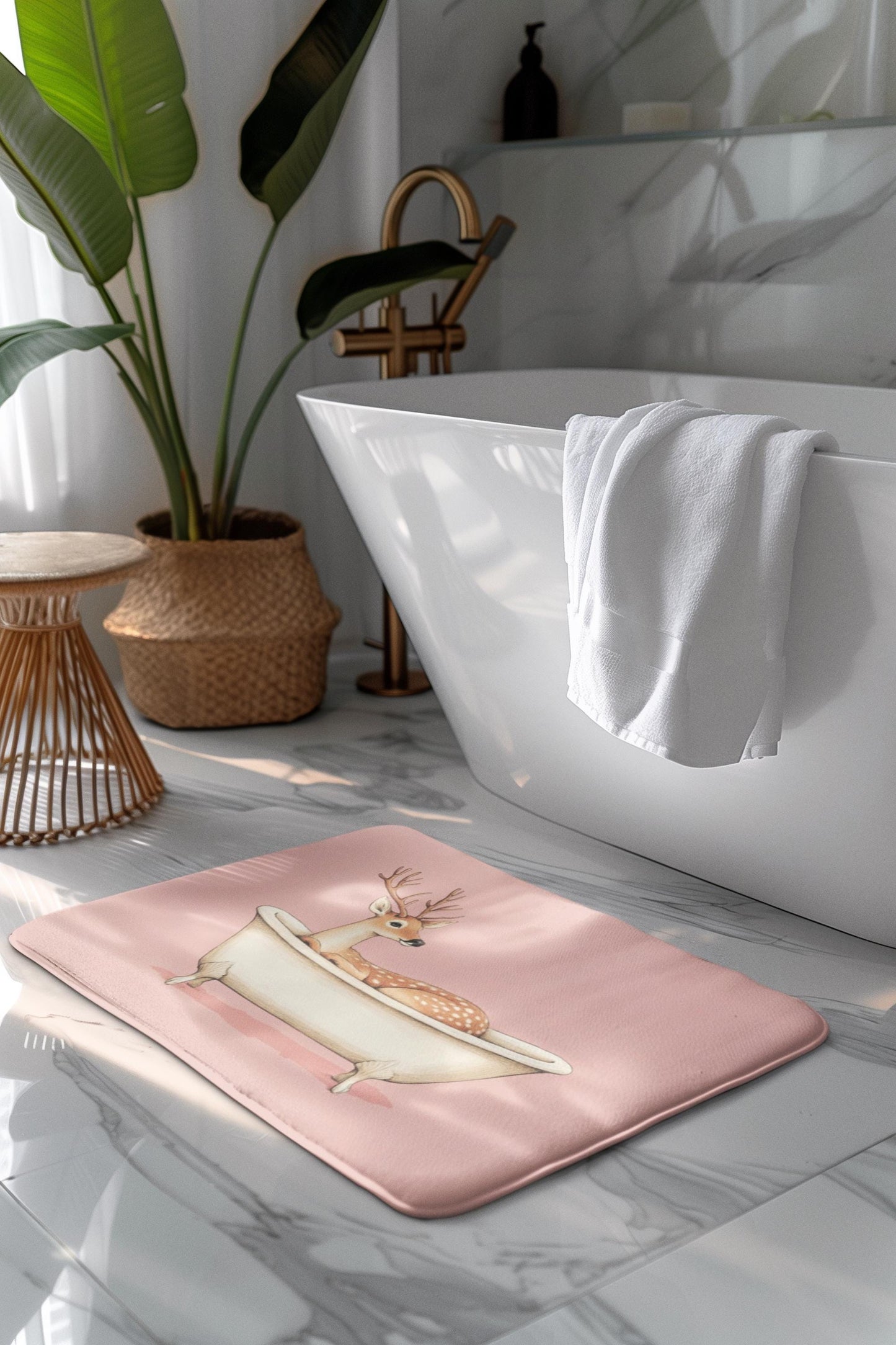 Deer Bath Mat – Pink Woodland Bathroom Rug