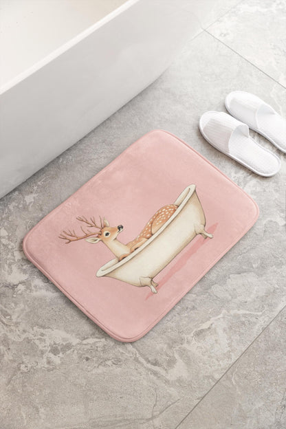 Deer Bath Mat – Pink Woodland Bathroom Rug