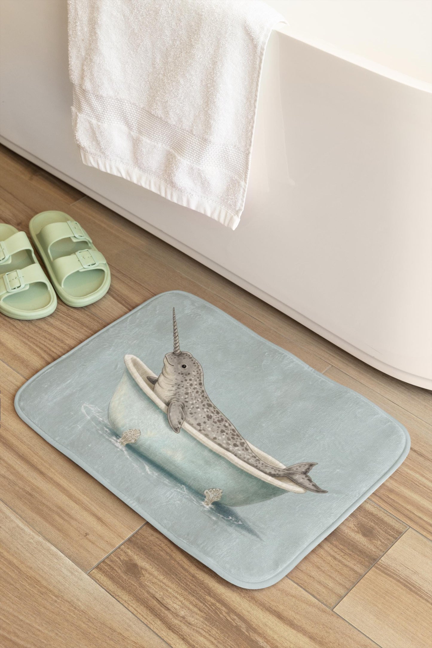 Narwhal Bath Mat – Whimsical Ocean Animal Bathroom Rug