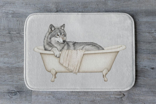 Wolf Bath Mat – Rustic Woodland Animal Bathroom Rug